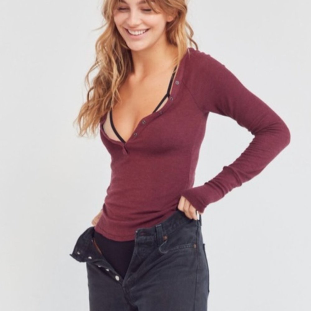 SOLD L Sleeve Thermal Henley Top Urban Outfitters